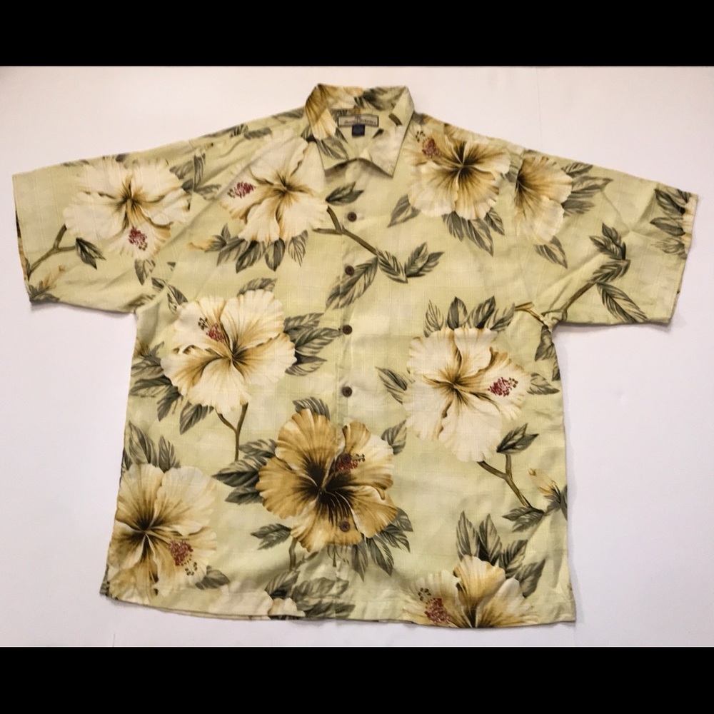 Men Tommy Bahama Hawaiian Shirt 100% Silk